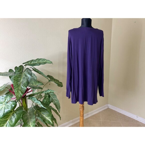 LOGO Lori Goldstein Womens plus size 1X Purple LS Tunic Top stretch Jersey Knit - Picture 3 of 12